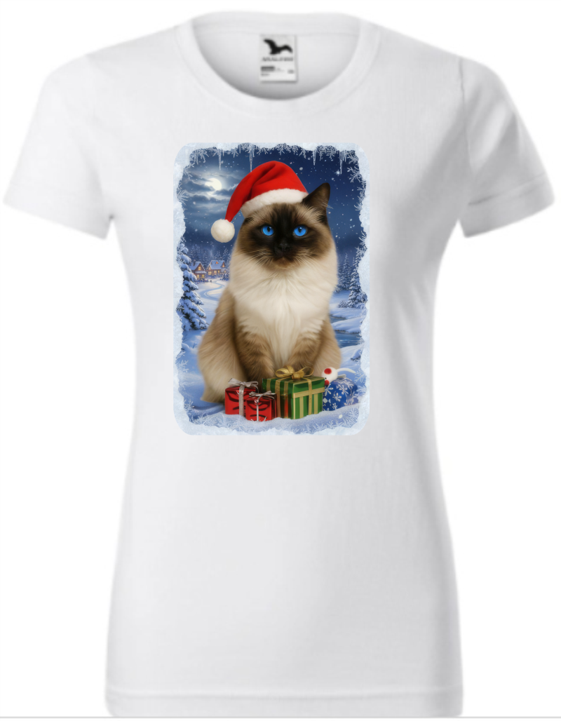 Vánoční tričko s kočkou Ragdoll dámské